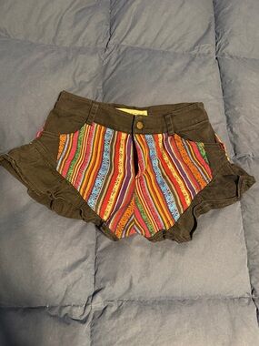 Reverse High-Waist Striped Panel Shorts - Black with Multicolor Stripes